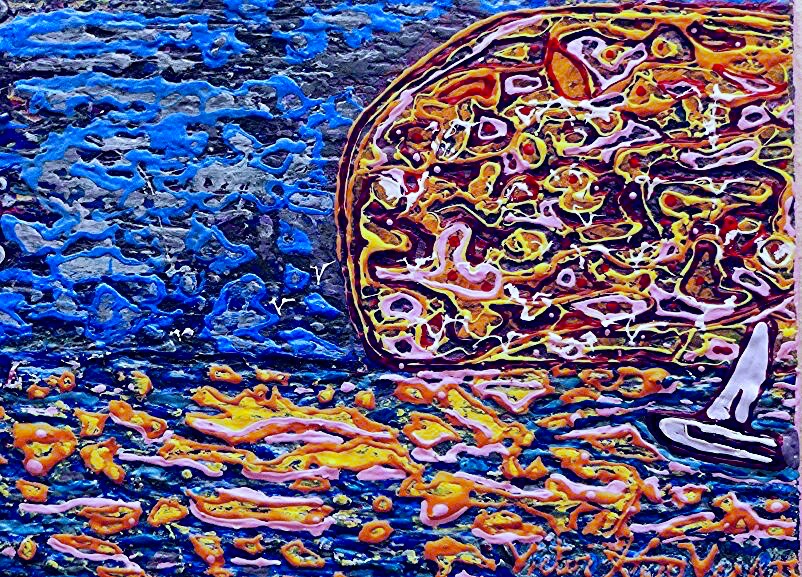 "GoDaddy, Children & Porn: The Story Of Children With Autism, GoDaddy & Cumsuckers . com" Modern-art-gonzo-journalism painting By Maverick Artist Victor-Hugo Vaca II (Painting serves as story board on canvas for "Crackhead Jesus: The Movie" film series.)