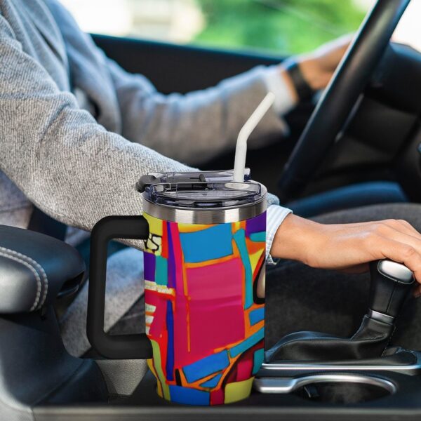 "Square Face" 40oz Insulated Tumbler with Handle and Straw